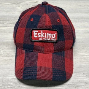 Eskimo Hat Cap Snap Back Red Black Buffalo Plaid Ice Fishing Gear Patch Mens - Picture 1 of 9
