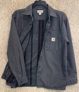 Carhartt Jacket Mens Medium Gray Rugged Flex Canvas Snap Fleece Lined Relaxed - Picture 1 of 13