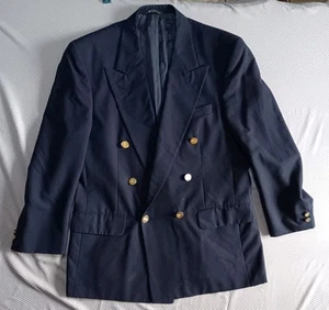 Vintage Burberry 43? Wool Navy Blue Gold Button Double Breasted Jacket Blazer - Picture 1 of 15