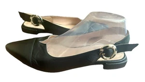 Zapatos Pertini de cuero negro con tira trasera tacón bajo punta plana 39 UK 6 - Imagen 1 de 19