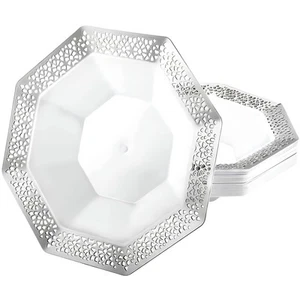 Bowl-14 oz | Silver Lacetagon | Pack of 10 Plastic Bowls, 14 oz, (34184) - Picture 1 of 8