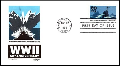 2765a 1993 World War II - Battling German U-Boats, Art Master Cachet, UA, OF. - Image 1 of 4