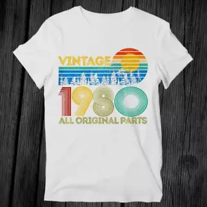 1980 All Original Parts Birthday Premium T Shirt Unisex White Tee Adult Gift - Picture 1 of 2