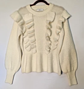 Greylin Ivory Peplum Ruffle Sweater Size M/L Knit Acrylic Blend Shabby Chic - Picture 1 of 6