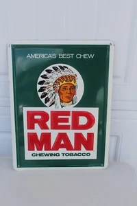 Original Vintage Red Man Metal Advertising Sign Green Back - Picture 1 of 12