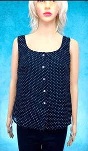 Rena Rowan BLACK Polkadot Mother Of Pearl Button SILK Sleeveless Tank Top 12 NEW - Picture 1 of 10