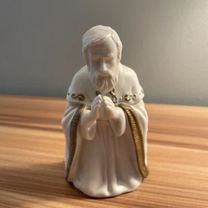 White Ceramic Figure With Gold Trim Nativity Scene Joseph - Picture 1 of 5
