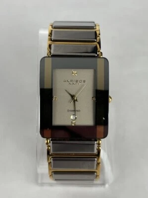 Akribos XXIV 28mm Silver/Gold Tone Quartz Date Watch w/Bracelet & Battery - Image 1 of 4