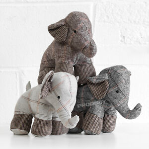 1kg Tartan Fabric Elephant Door Stop Stopper Wedge Animal Cute Home Decor Gift
