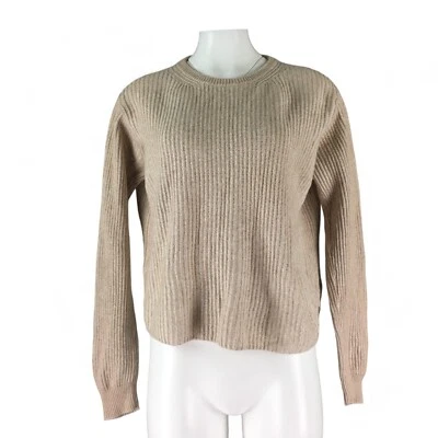 Suéter Theory Acanalado Algodón Cachemira Acanalado Tostado Marrón Cuello Redondo Cuadrado L Foto 1 de 4