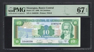 Nicaragua 10 Cordobas 1990 P175 Uncirculated Grade 67 - Image 1 of 2