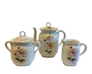 Porsgrund (?) Antique Floral Porcelain Coffee Pot, Sugar, Cream Set Of 3. Norway - Picture 1 of 8