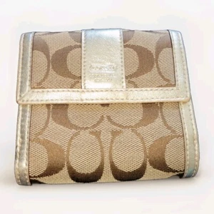Coach Geldbörse klein braun khaki gold Signatur C Stoff Leder neu mit Etikett - Bild 1 von 10