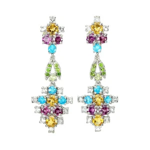 925 Sterling Silver Unheated Round Citrine 4mm Rhodolite Garnet Gems Earrings - Picture 1 of 10