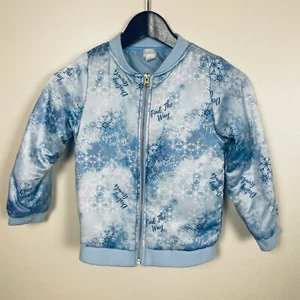 Disney Frozen II JACKET Size 7/8 Blue White Snowflake Graphic Sliver Preloved - Picture 1 of 9