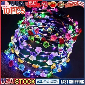 10X LED Flower Wreath Flower Crown Glowing Garland Light Up Luminous Headband - Picture 1 of 12
