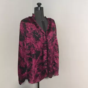 Blusa para mujer AK ANNE KLEIN ~ NEGRA Y PÚRPURA con botones frontal cuello en V 22W - Imagen 1 de 4
