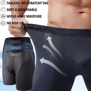 Mens Cool DRI Long Leg Boxer Briefs Moisture-Wicking Performance Underwear Trunk - Picture 1 of 34