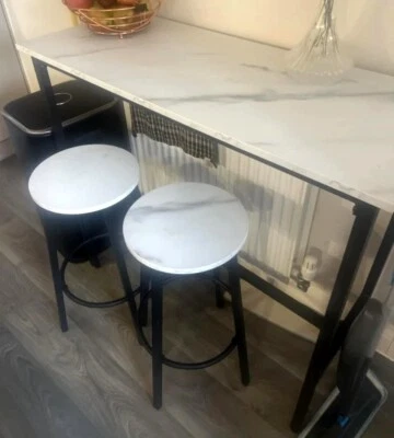Breakfast Bar Table And Stools Kitchen Dining Room 2 Seater Industrial Furniture - Image 1 of 4