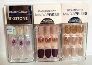 Nuevo Aplashing Diva Manicura Uñas Brillo Rosa Gemas 3 Juegos Sin Pegamento Magic Press On - Imagen 1 de 1