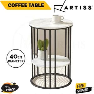Artiss Coffee Table 2-Tier Storage Side Table Bedside Marble Effect Round White - Picture 1 of 8