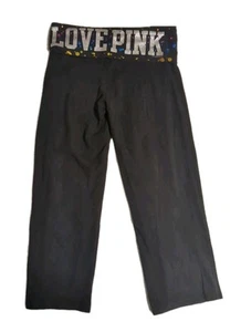Victoria's Secret LOVE PINK Negro Blingy Plegable Yoga Capris/Pantalones Talla PEQUEÑA - Imagen 1 de 4