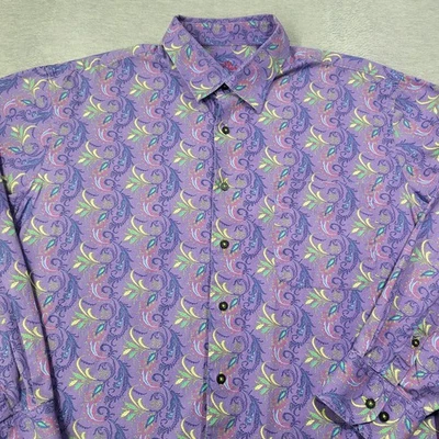 Camisa Alan River Para Hombres XL Púrpura Floral Botones Bolsillo en el Pecho Colorida Foto 1 de 4