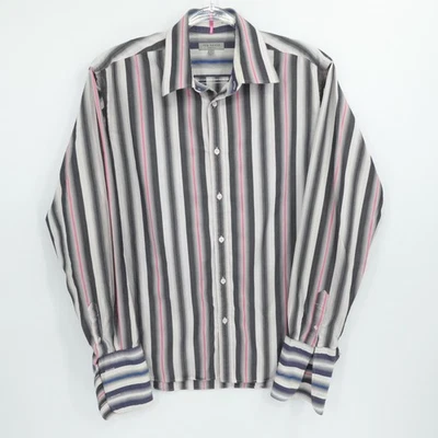 Ted Baker Shirt Mens 4 Gray Pink Striped Button Down French Cuff Dress Business - Image 1 of 4