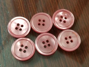 4 Hole Buttons Pink - 6 Total - Round Pearlescent Flat for Crafts Sewing - Picture 1 of 3