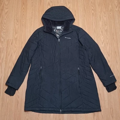Columbia Omni-Heat Abrigo Largo Puffer Chaqueta Mujer 1X Negro Sherpa Capucha Foto 1 de 4