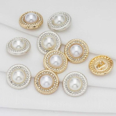 Metal Buttons with Imitation Pearl & Rhinestones, Sewing Crafts, 5pcs/pack - Image 1 of 4