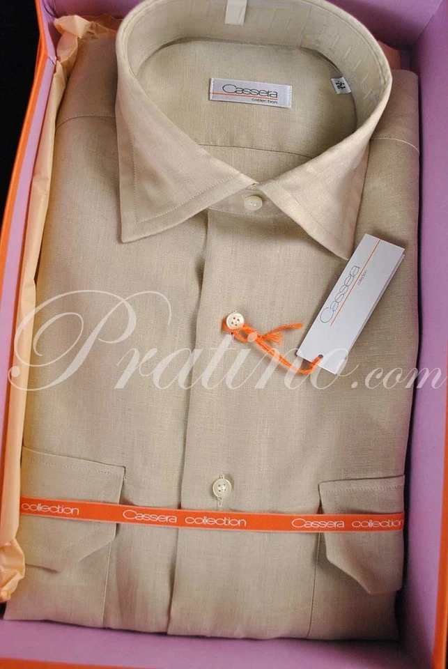 Camicia Uomo Puro Lino Beige collo Francese - Immagine 1 di 1
