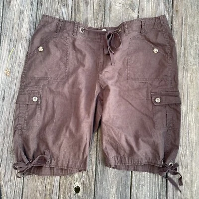VENEZIA Pantalones Cortos Cargos Campamento Aire Libre Verano Informal Lino Algodón Marrón Plus 22 Foto 1 de 4