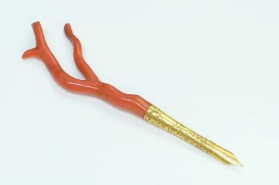 Bolígrafo vintage coral oro amarillo 14K Foto 1 de 4