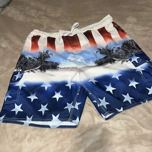 Freedom Beach Tropical American Flag Patriotic USA Swim Board Shorts MN-155-BLK - Picture 1 of 6