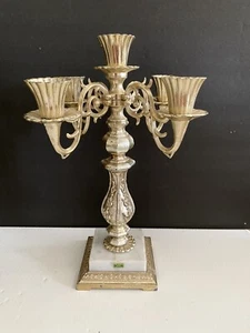 Vtg 5-Arm Candelabra/Taper Ornate Candlestick Metal, Marble Italian Regency Read - Picture 1 of 24