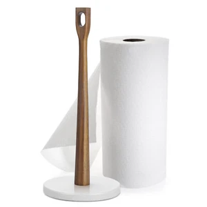 Paper Towel Holders, Kitchen Roll Dispenser Stand Rack /w Marble Base Wood Stick - Picture 1 of 7