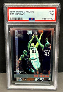 Tim Duncan 1997-98 Topps Chrome RC Rookie Card #115 PSA 7 NM Spurs HOF