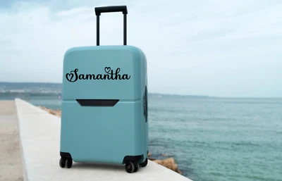 Calcomanía adhesiva de vinilo con nombre personalizado para maleta de equipaje viaje personalizada cursiva Foto 1 de 4