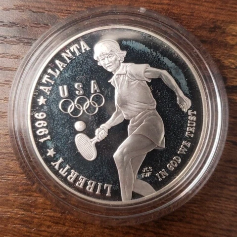 1996 P ATLANTA OLYMPIC LAWN TENNIS PROOF COMMEMORATIVE SILVER DOLLAR IN CAPSULE Cover