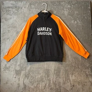 Vintage Y2K Harley-Davidson Jacke Herren Medium Schwarz/Orange Baumwolle Full Zip Logo - Bild 1 von 6