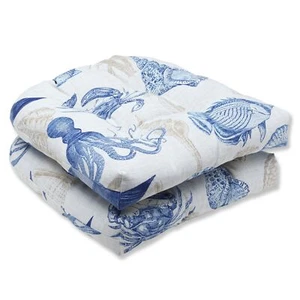 Outdoor/Indoor Tufted Seat Cushions (Round Back), 19" x 19", Blue Sealife Mar... - Picture 1 of 7