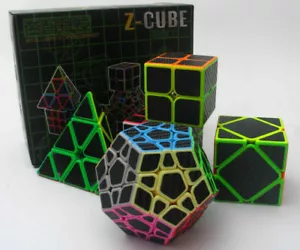 5 PCS Magic Cube Set 2x2 3x3x3 Skewb Megaminx Pyraminx Carbon fibre Sticker Toys - Picture 1 of 6