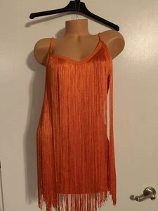 NWOT Women’s Taheri Sleeveless Fringe Retro Mini Dress Size L Beautiful Orange - Picture 1 of 12