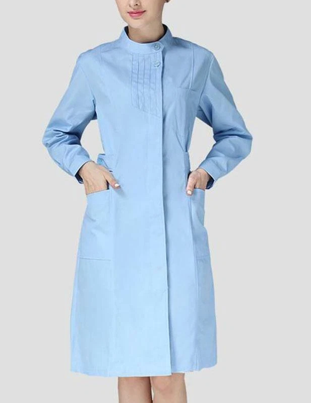 New Women Nurse Dress Doctor Beautician Lab Long Coat Stand Collar Work Clothes  - Image 1 of 4
