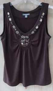 Vintage Apt 9 Women Embellished Tank Top Brown with Neckline Beading Size Medium - Picture 1 of 3
