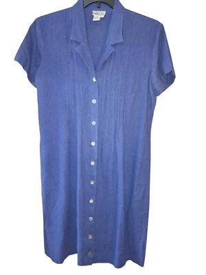 90s Vintage Robbie Bee Dress 12 Blue Linen Blend Maxi Button  - Image 1 of 4