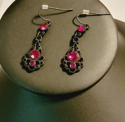 Pendientes colgantes de diamantes de imitación rojos negros estilo victoriano gótico rp-13 Foto 1 de 4