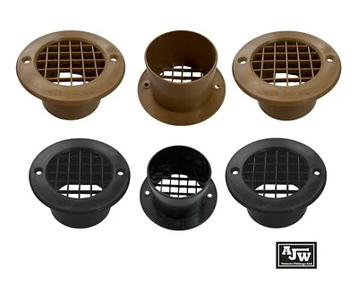 AJW Round Floor Vents 75mm x 35mm BLACK & BEIGE Gas Pipe Drop Out Motorhome Vent Van