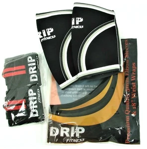 New Pair Of Drip Fitness 5mm Neoprene Elbow Sleeves & 18" Wrist Wraps NIP Sz S - Picture 1 of 4